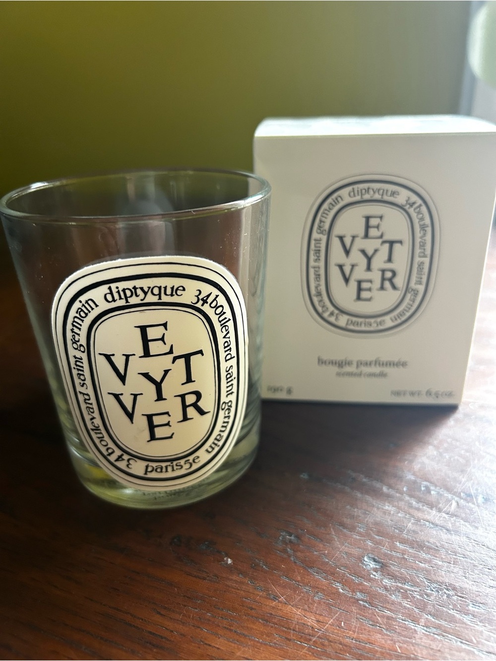 Diptyque empty Vetyver luxury French candle vessel.